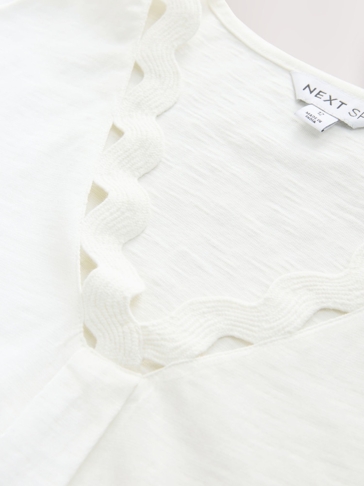 White 100% Cotton Short Sleeves Lace Insert T-Shirt - Image 3 of 3