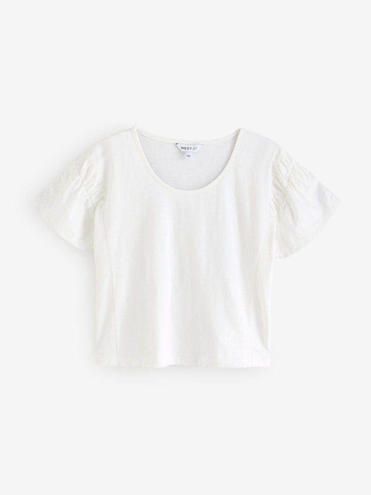 White 100% Cotton Gathered T-Shirt - Image 1 of 3