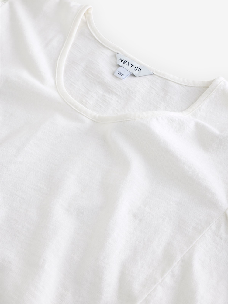 White 100% Cotton Gathered T-Shirt - Image 3 of 3
