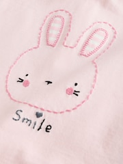 White/ Pink Bunny Stripe Baby 100% Cotton T-Shirt and Wide Leg Trousers Set 2 Piece - Image 10 of 13
