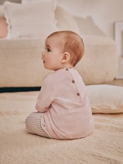 White/ Pink Bunny Stripe Baby 100% Cotton T-Shirt and Wide Leg Trousers Set 2 Piece - Image 3 of 13