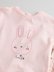 White/ Pink Bunny Stripe Baby 100% Cotton T-Shirt and Wide Leg Trousers Set 2 Piece - Image 9 of 13