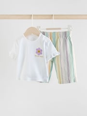 White and Multi Stripe 100% Cotton T-Shirt and Wide Leg Trousers Set 2 Piece - Image 1 of 10