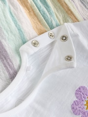 White and Multi Stripe 100% Cotton T-Shirt and Wide Leg Trousers Set 2 Piece - Image 10 of 10