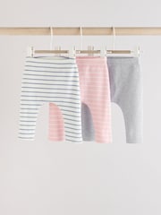 Pink and Grey Stripe 100% Cotton Baby Leggings 3 Pack - Image 1 of 11