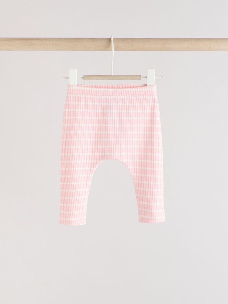 Rose et Gris Rayé - 100% Coton Bébé Leggings 3 Paquet - Image 4 of 11