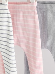 Pink and Grey Stripe 100% Cotton Baby Leggings 3 Pack - Image 7 of 11