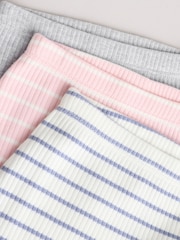 Pink and Grey Stripe 100% Cotton Baby Leggings 3 Pack - Image 8 of 11