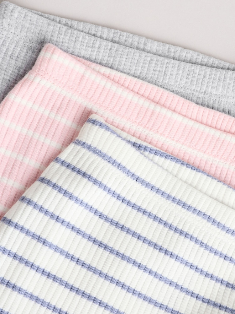 Rose et Gris Rayé - 100% Coton Bébé Leggings 3 Paquet - Image 8 of 11