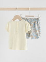 Ecru and Blue Floral Baby - Комплект из 2 предметов (футболка и шорты с пышными рукавами) - Image 2 of 12