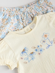 Ecru and Blue Floral Baby - Комплект из 2 предметов (футболка и шорты с пышными рукавами) - Image 8 of 12