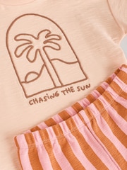 Coral/Orange/Pink Baby Short Sleeve Top and Trousers Set - Image 12 of 12