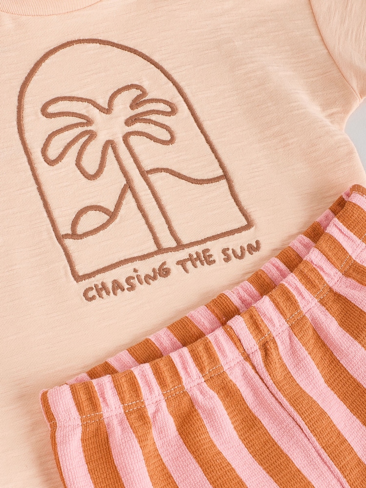 Coral/Orange/Pink Baby Short Sleeve Top and Trousers Set - Image 12 of 12