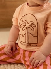 Coral/Orange/Pink Strawberry & Hearts Baby Short Sleeve Top and Trousers Set - Image 2 of 2