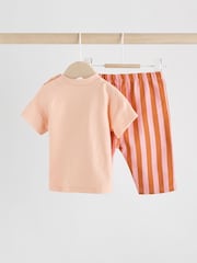 Coral/Orange/Pink Baby Short Sleeve Top and Trousers Set - Image 4 of 12