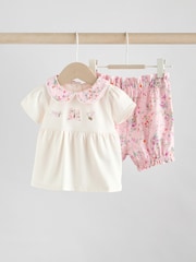 Pink/White Butterfly Short Sleeve Baby Top & Shorts Set 2 Piece - Image 1 of 10