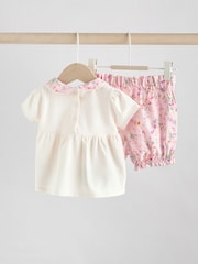 Pink/White Butterfly Short Sleeve Baby Top & Shorts Set 2 Piece - Image 2 of 10
