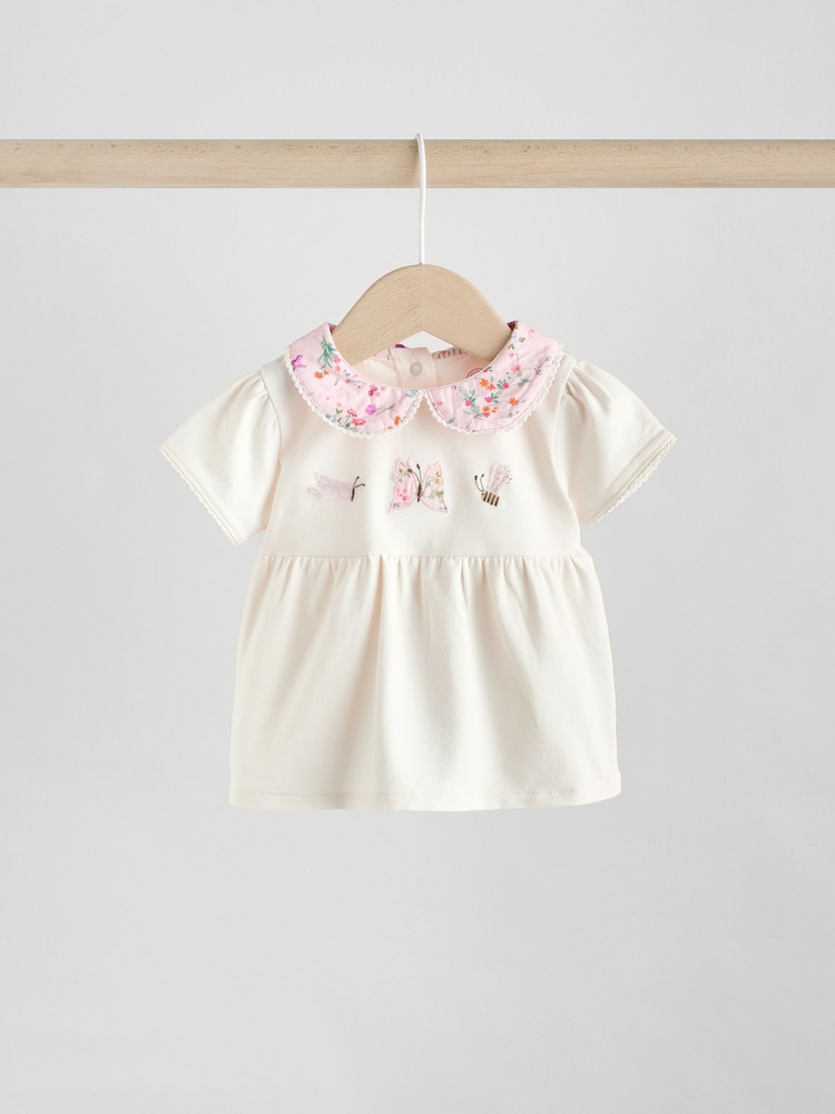 Pink/White Butterfly Short Sleeve Baby Top & Shorts Set 2 Piece - Image 3 of 10