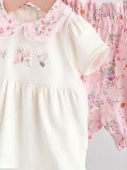 Pink/White Butterfly Short Sleeve Baby Top & Shorts Set 2 Piece - Image 7 of 10