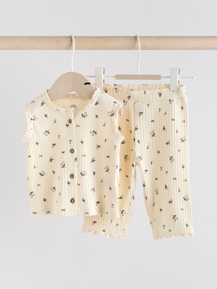 Black and White Ditsy Print - Baby Sleeveless Top and Leggings Set - Imagen 1 de 11
