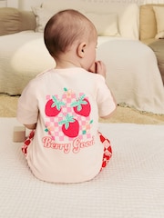 Red/Pink Strawberry/ Hearts - Strawberry & Hearts Baby Short Sleeve Top and Trousers Set - Image 3 of 7