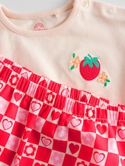 Red/Pink Strawberry/ Hearts - Strawberry & Hearts Baby Short Sleeve Top and Trousers Set - Image 5 of 7