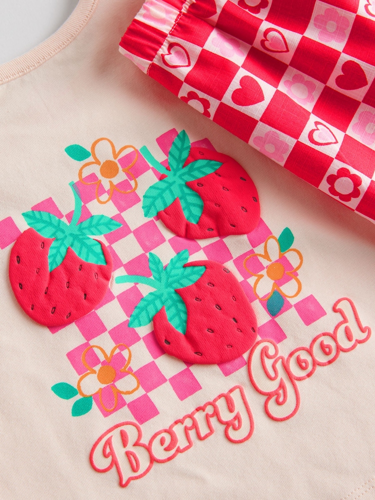 Red/Pink Strawberry/ Hearts - Strawberry & Hearts Baby Short Sleeve Top and Trousers Set - Image 7 of 7
