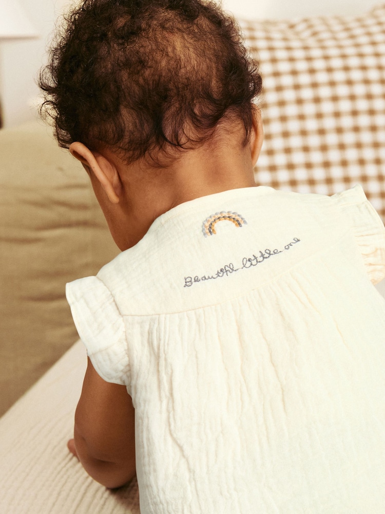 Cream/Grey Giraffe - 100% Cotton Woven Baby Stitched Animal Top and Printed Leggings Set - Imagen 5 de 5