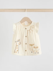 Girafa creme/cinza - 100% algodão costurado para bebês com blusa de animal e conjunto de leggings estampadas - Imagem 8 de 16