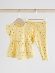 Yellow Lemon Baby Short Sleeve Frill Top and Leggings Set 2 Piece - Image 1 of 10