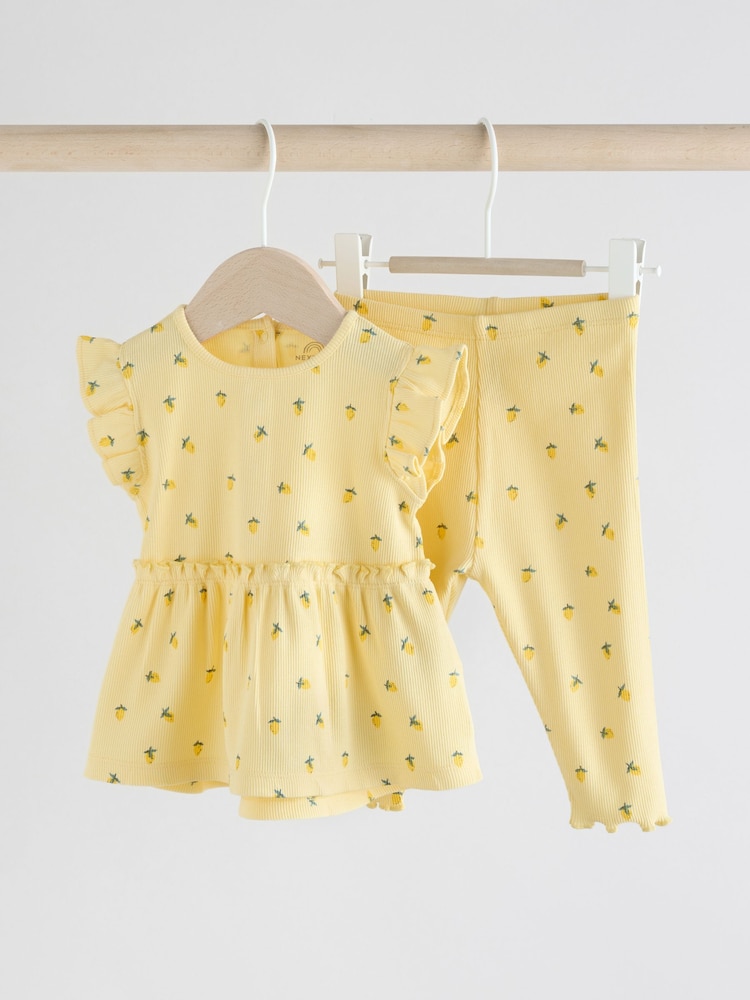 Yellow Lemon Baby Short Sleeve Frill Top and Leggings Set 2 Piece - Image 1 of 10