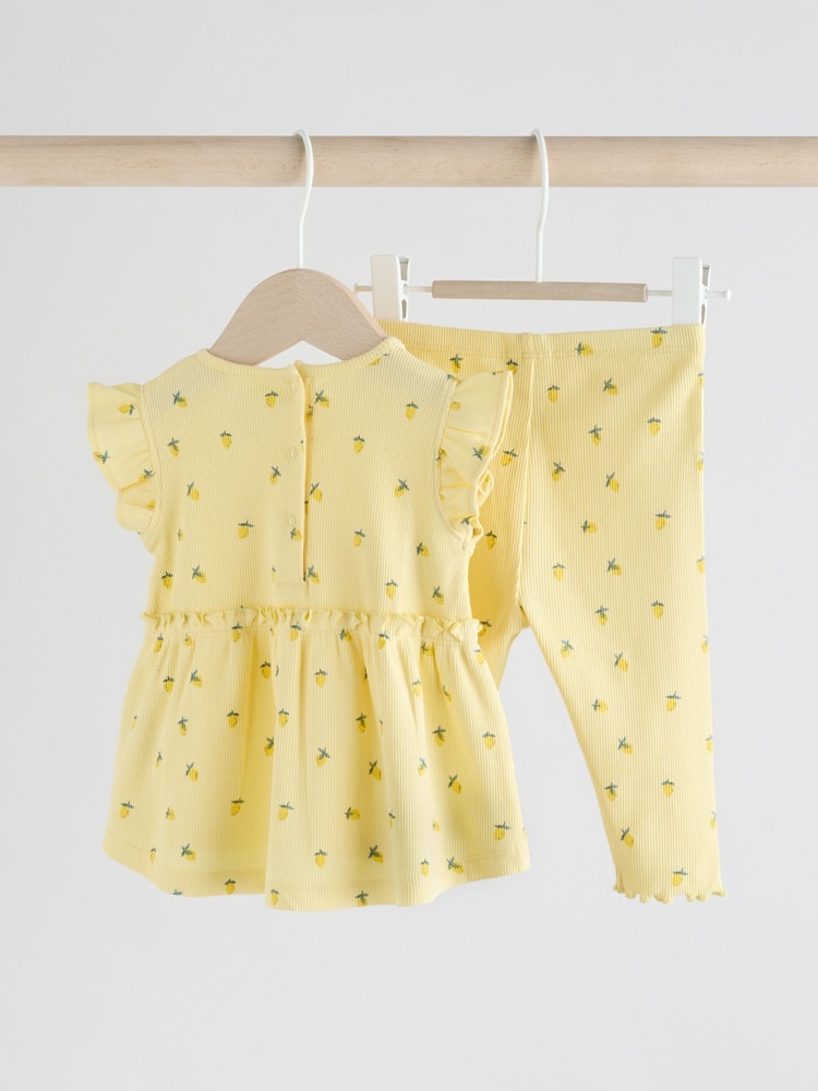 Yellow Lemon Baby Short Sleeve Frill Top and Leggings Set 2 Piece - Image 2 of 10