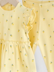 Yellow Lemon Baby Short Sleeve Frill Top and Leggings Set 2 Piece - Image 7 of 10