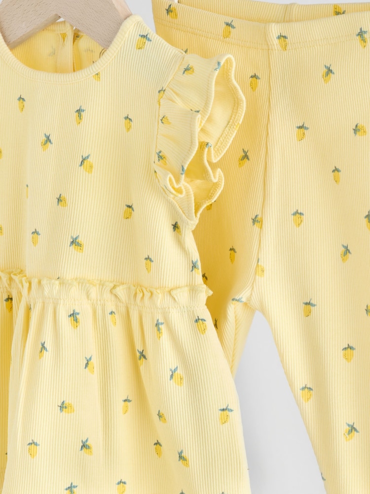 Yellow Lemon Baby Short Sleeve Frill Top and Leggings Set 2 Piece - Image 7 of 10