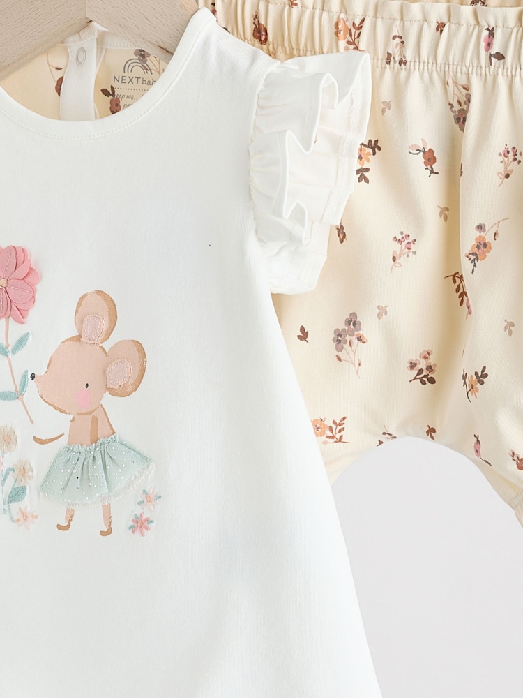 White/Cream Mouse Short Sleeve Baby Top & Shorts Set 2 Piece - Image 7 of 11