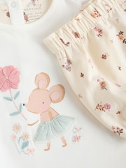 White/Cream Mouse Short Sleeve Baby Top & Shorts Set 2 Piece - Image 8 of 11