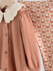 Rust and White Frill Collar Top and Printed Leggings 2 Piece Set - Image 11 of 16