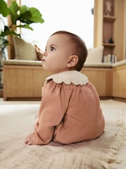 Rust and White Frill Collar Top and Printed Leggings 2 Piece Set - Image 3 of 16