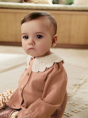 Rust and White Frill Collar Top and Printed Leggings 2 Piece Set - Image 4 of 16