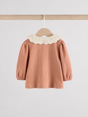 Rust and White Frill Collar Top and Printed Leggings 2 Piece Set - Image 9 of 16