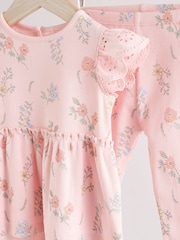 Rosa floral - Conjunto de 2 piezas de leggings y camiseta de manga corta con volantes para bebé - Imagen 10 de 10