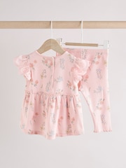 Rosa floral - Conjunto de 2 piezas de leggings y camiseta de manga corta con volantes para bebé - Imagen 5 de 10