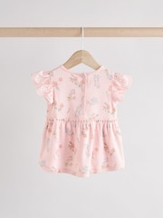 Rosa floral - Conjunto de 2 piezas de leggings y camiseta de manga corta con volantes para bebé - Imagen 8 de 10