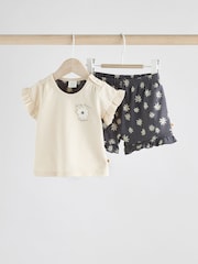 Black/White Flower Short Sleeve Baby Top & Shorts Set 2 Piece - Image 1 of 10