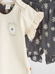 Black/White Flower Short Sleeve Baby Top & Shorts Set 2 Piece - Image 7 of 10