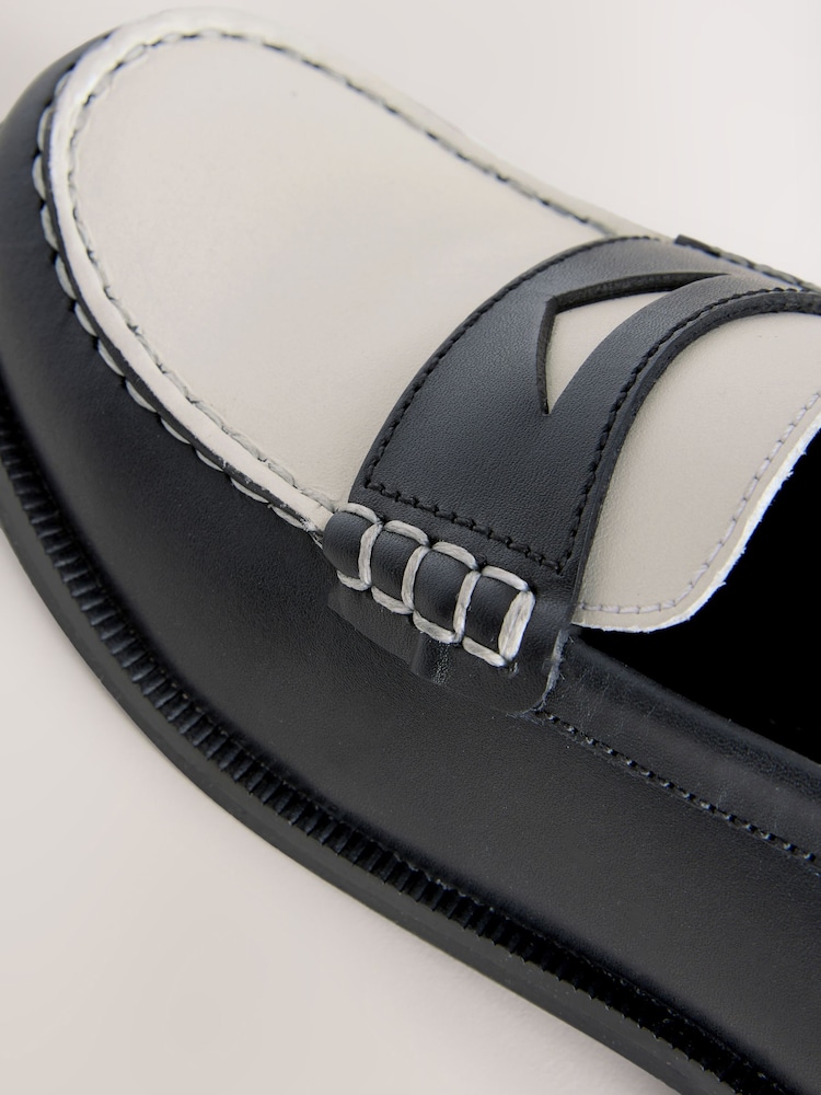 Black/White Leather Loafers - Image 5 of 5 Black/White Leather Loafers - Image 5 of 5