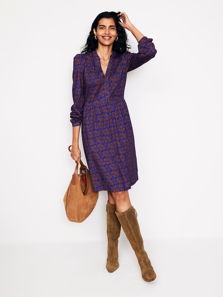 Boden Brown/Gold Petite Twisted Waist Jersey Dress - Image 1 of 5