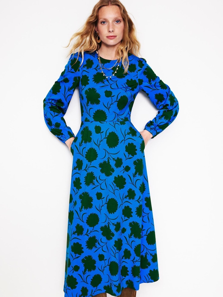 Boden 70s Blue Petite Twisted Waist Jersey Dress - Image 1 of 5 Boden 70s Blue Petite Twisted Waist Jersey Dress - Image 1 of 5