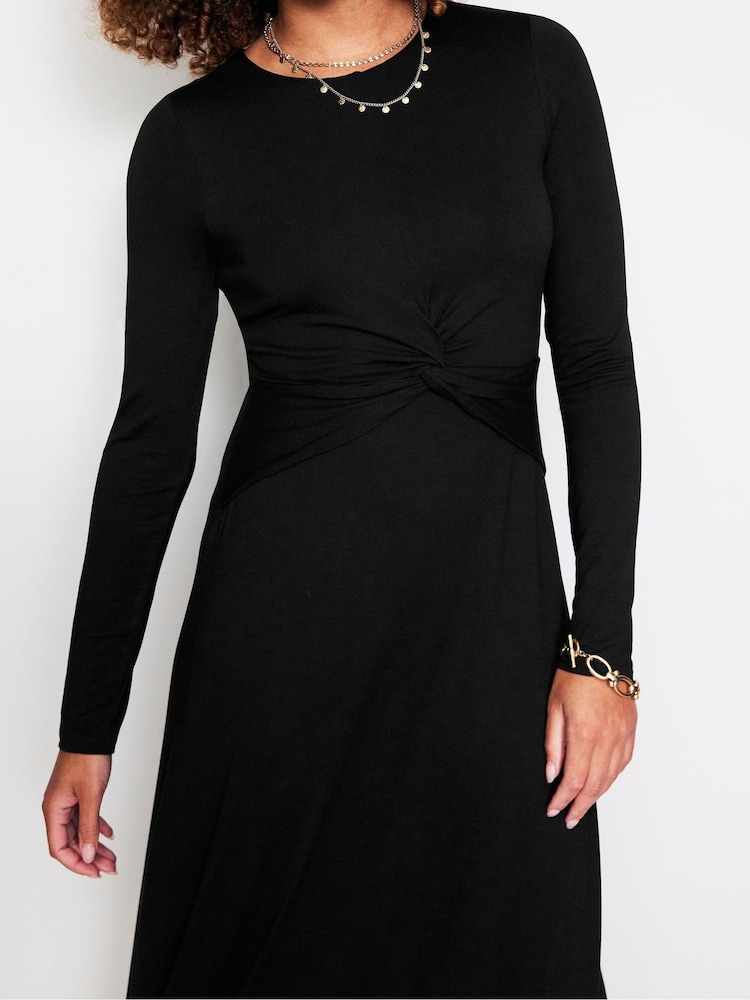 Boden Black Chrome Petite Twisted Waist Jersey Dress - Image 2 of 5 Boden Black Chrome Petite Twisted Waist Jersey Dress - Image 2 of 5