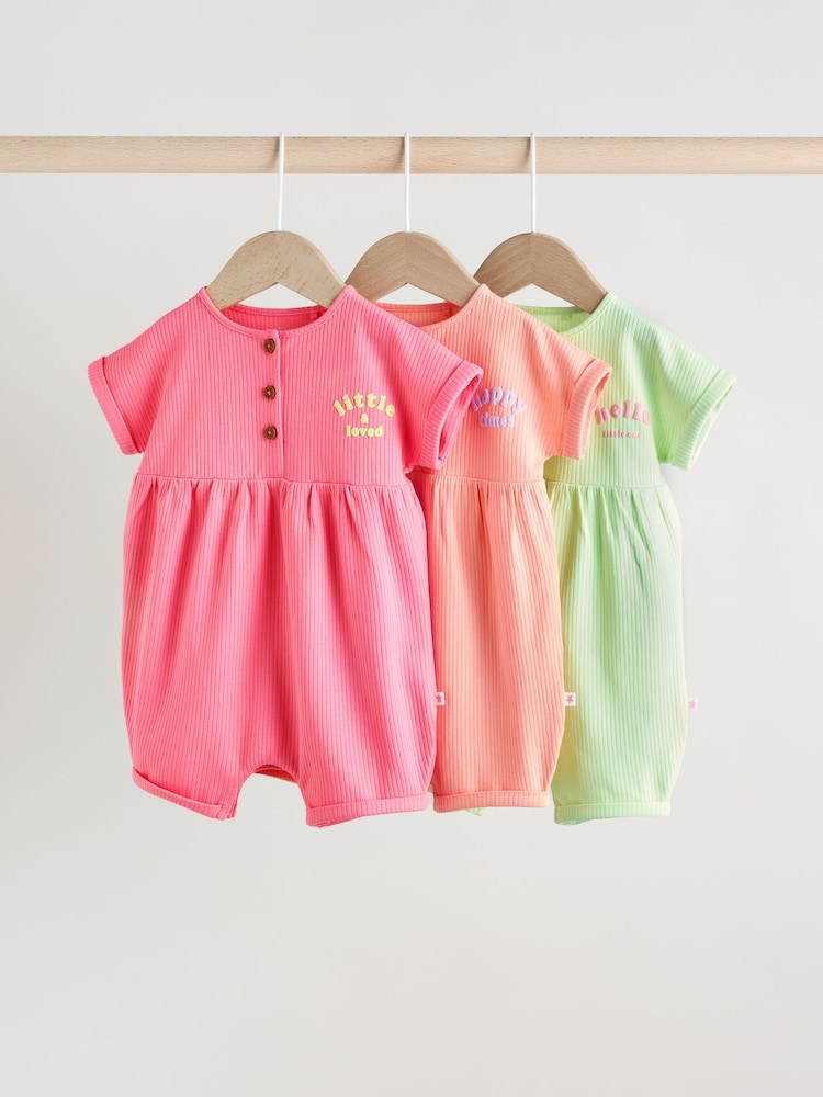 Multi Bright Colour Baby Rompers 3 Pack - Image 1 of 1